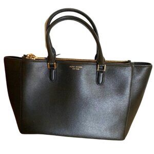 Henri Bendel Black Saffiano Leather Tote Shoulder Bag EUC